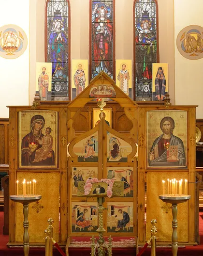 St. Seraphim Orthodox Church inside stand